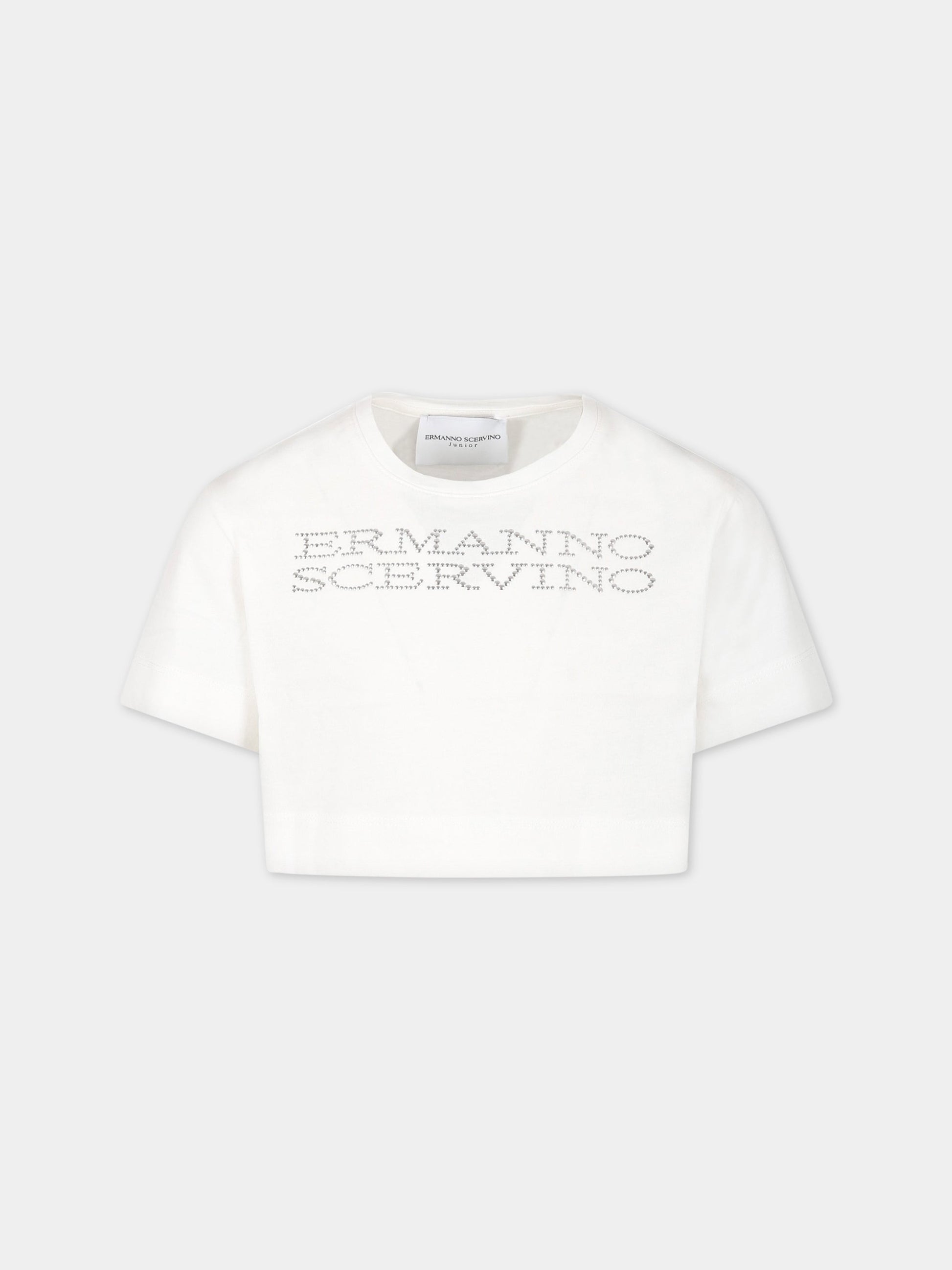 T-shirt bianca per bambina con logo,Ermanno Scervino Junior,SFTS063C JE200 0005