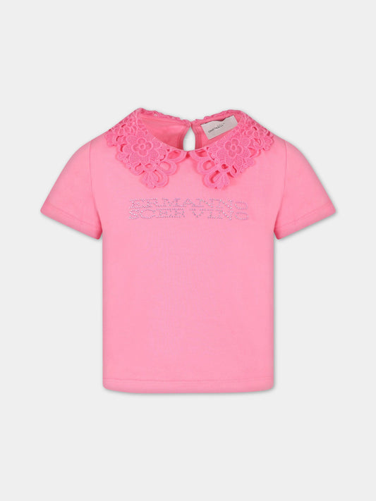 T-shirt fuchsia per bambinna con logo,Ermanno Scervino Junior,SFTS062C JE201 3000