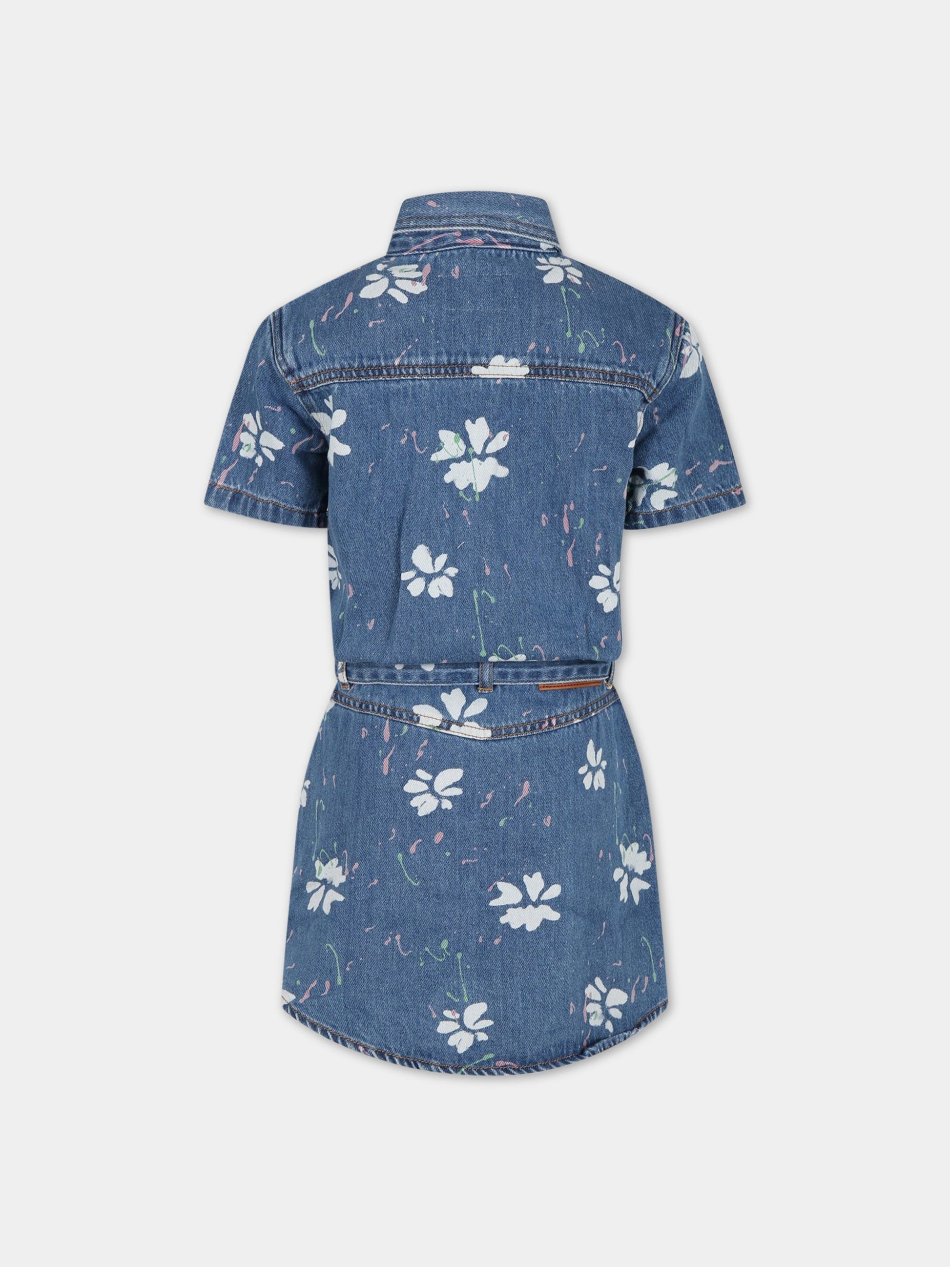 Vestito blu per bambina con stampa e logo,Ermanno Scervino Junior,SFAB100C DF019 4000