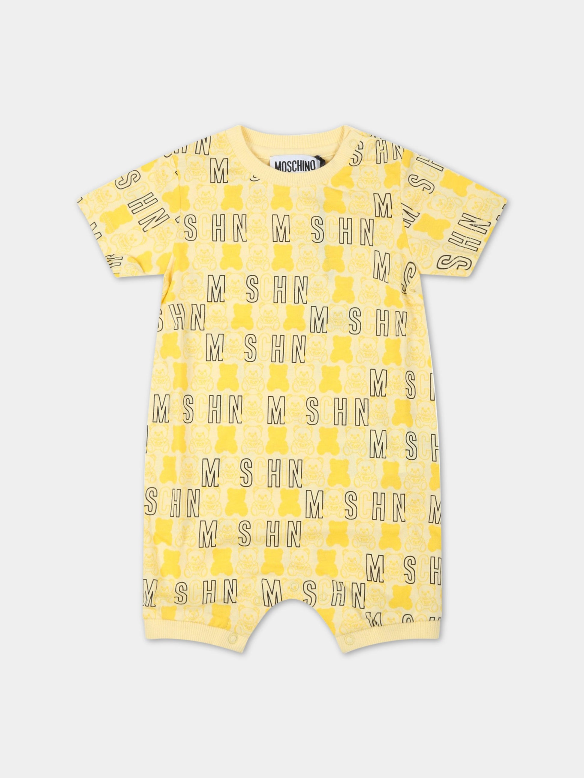 Pagliaccetto giallo per neonati con loghi,Moschino Kids,MUT02M LAB31 82807