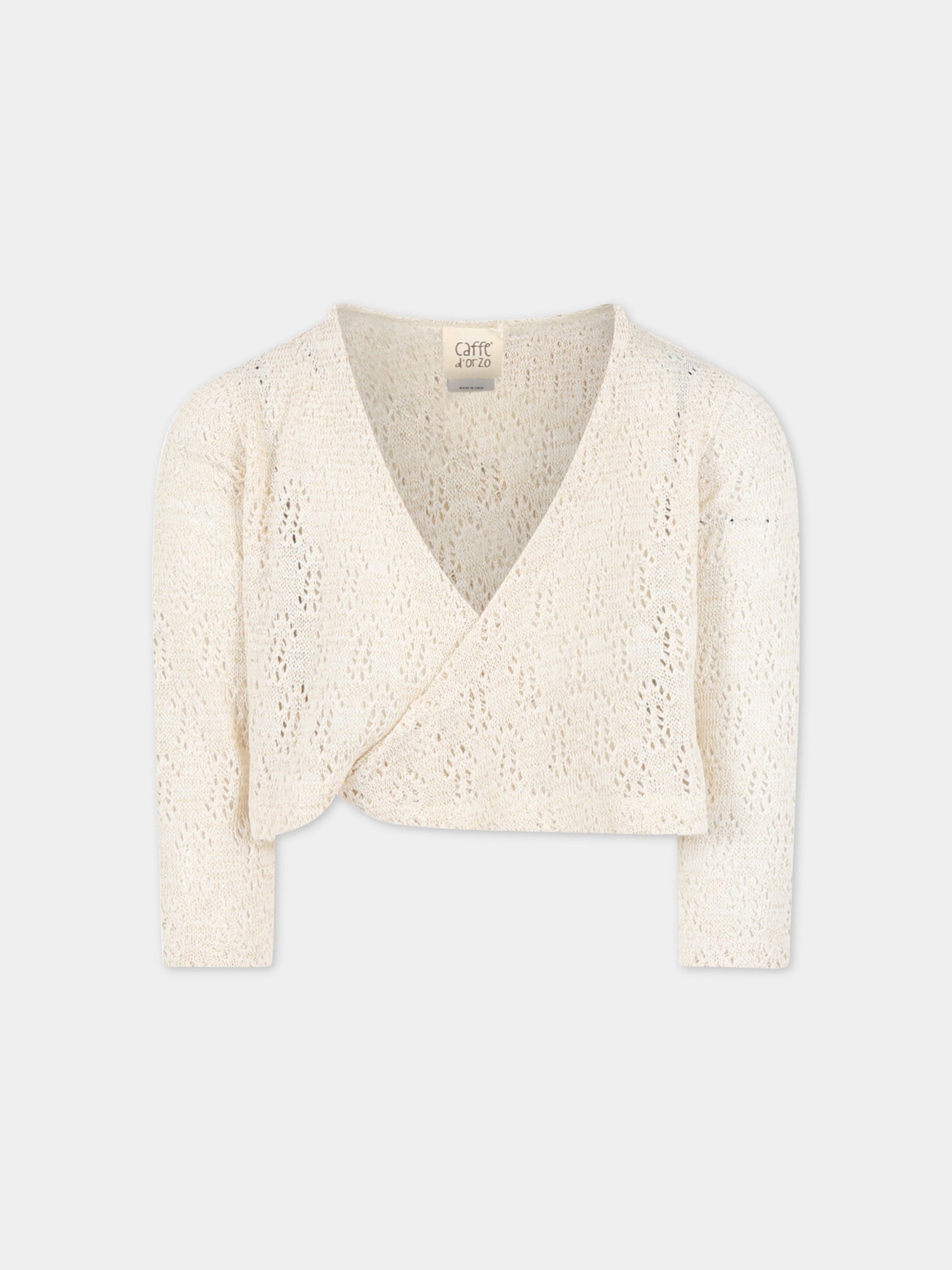 Cardigan avorio per bambina con dettagli in lurex,Caffe' D'orzo,ZS9A20 Q0009 106