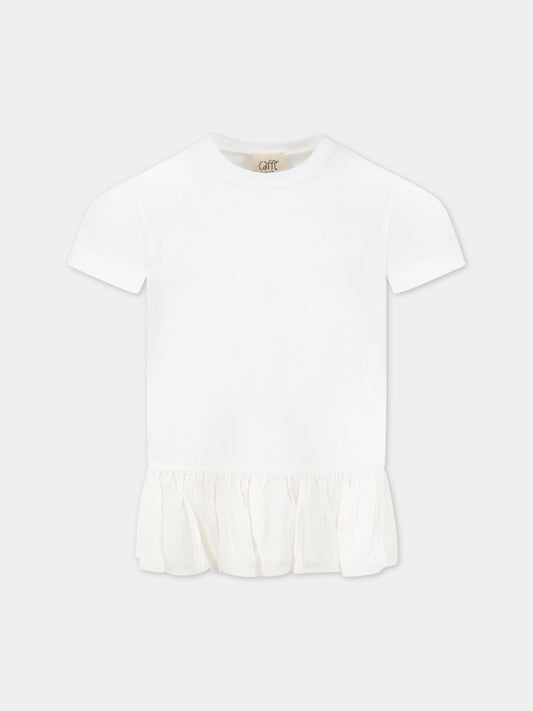 T-shirt bianca per bambina con balze,Caffe' D'orzo,ZS8A11 J0269 101