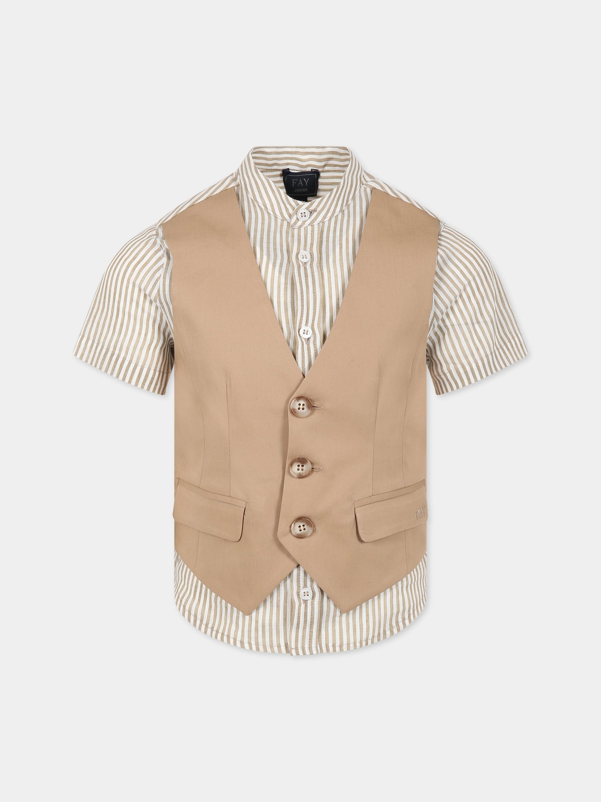 Camicia beige per bambino con logo,Fay Kids,FS5P61 I0148 101BG