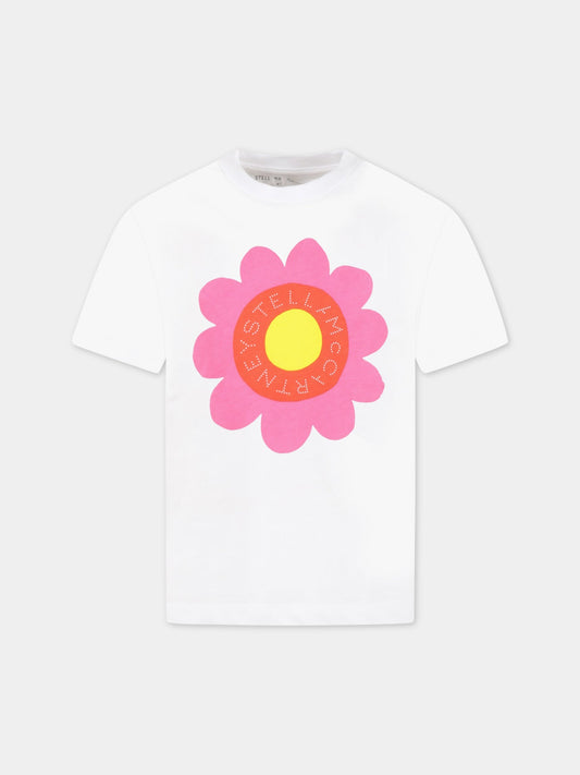 T-shirt bianca per bambina con fiore,Stella Mccartney Kids,TS8B01 Z0434 100