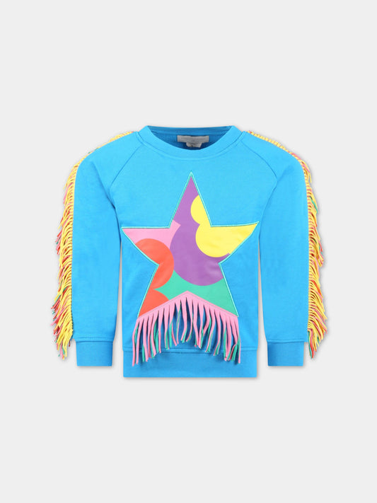 Felpa azzurra per bambina con sella frange,Stella Mccartney Kids,TS4C20 Z0499 610
