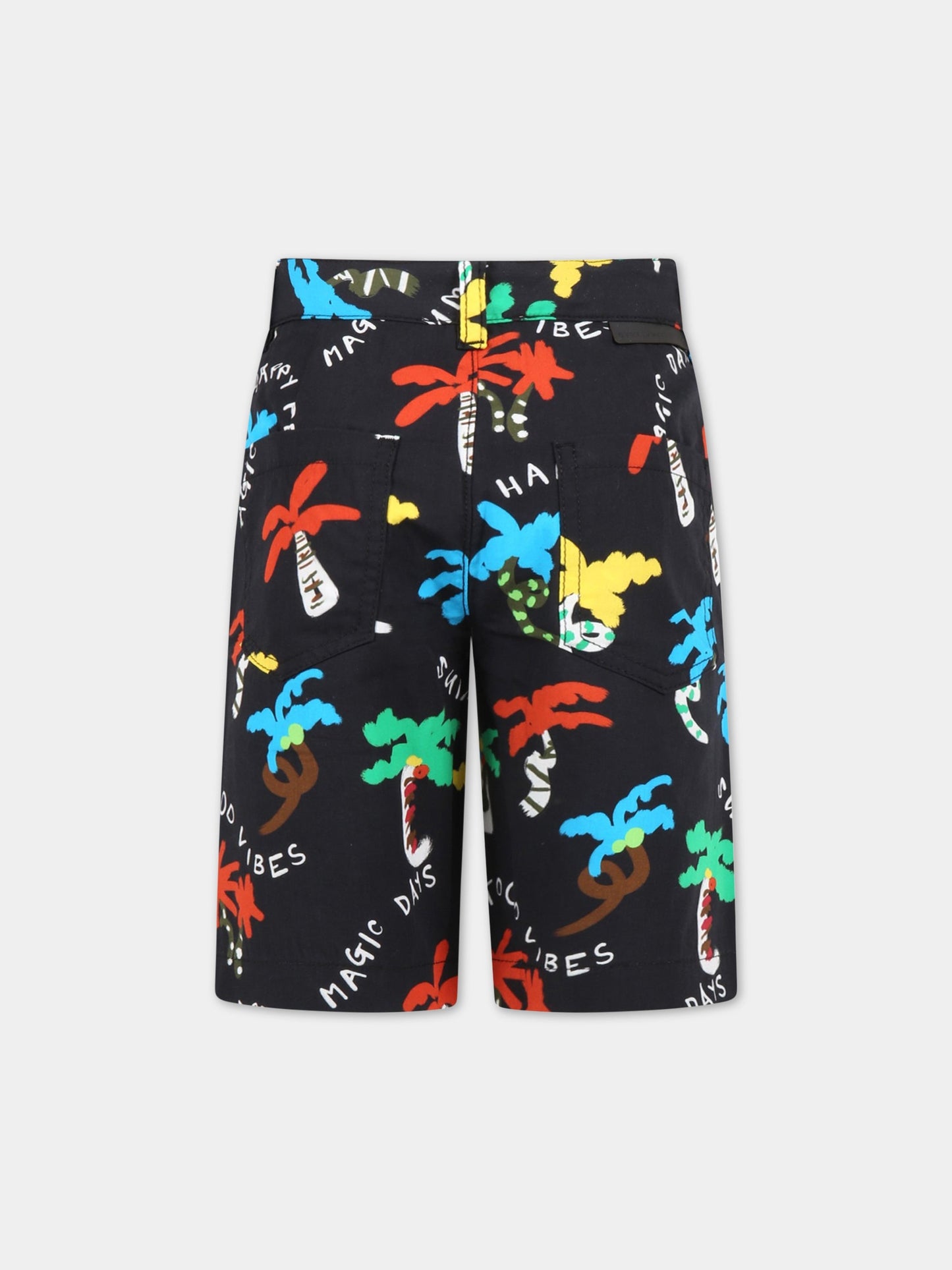 Shorts neri per bambino con palme colorate,Stella Mccartney Kids,TS6Q09 Z0974 930MC