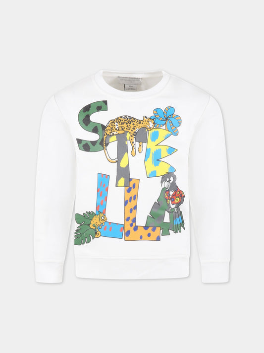 Felpa bianca per bambini con logo colorato e animali,Stella Mccartney Kids,TS4S70 Z0499 100