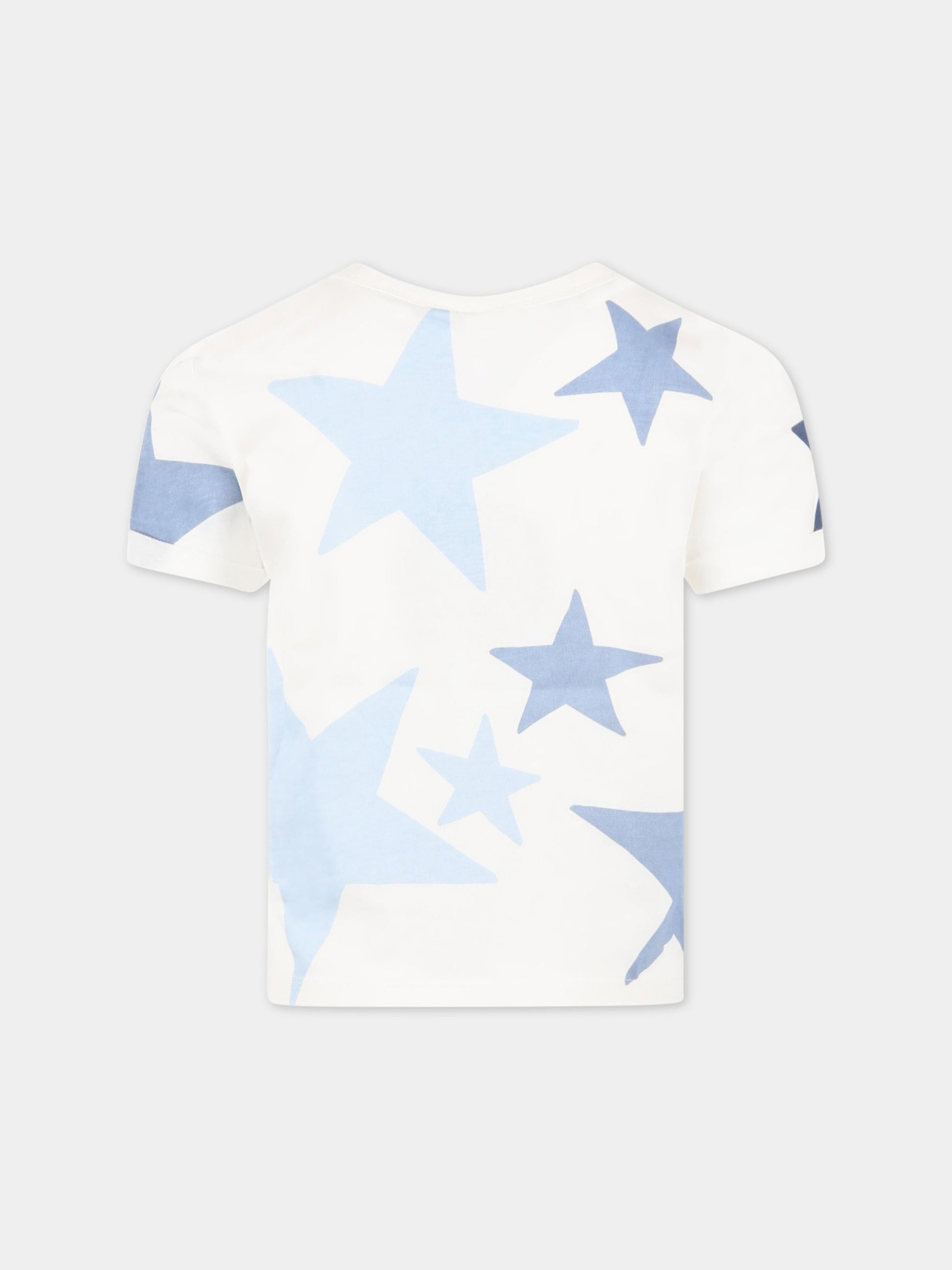 T-shirt bianca per bambina con stelle e logo,Stella Mccartney Kids,TS8C11 Z0913 101MC