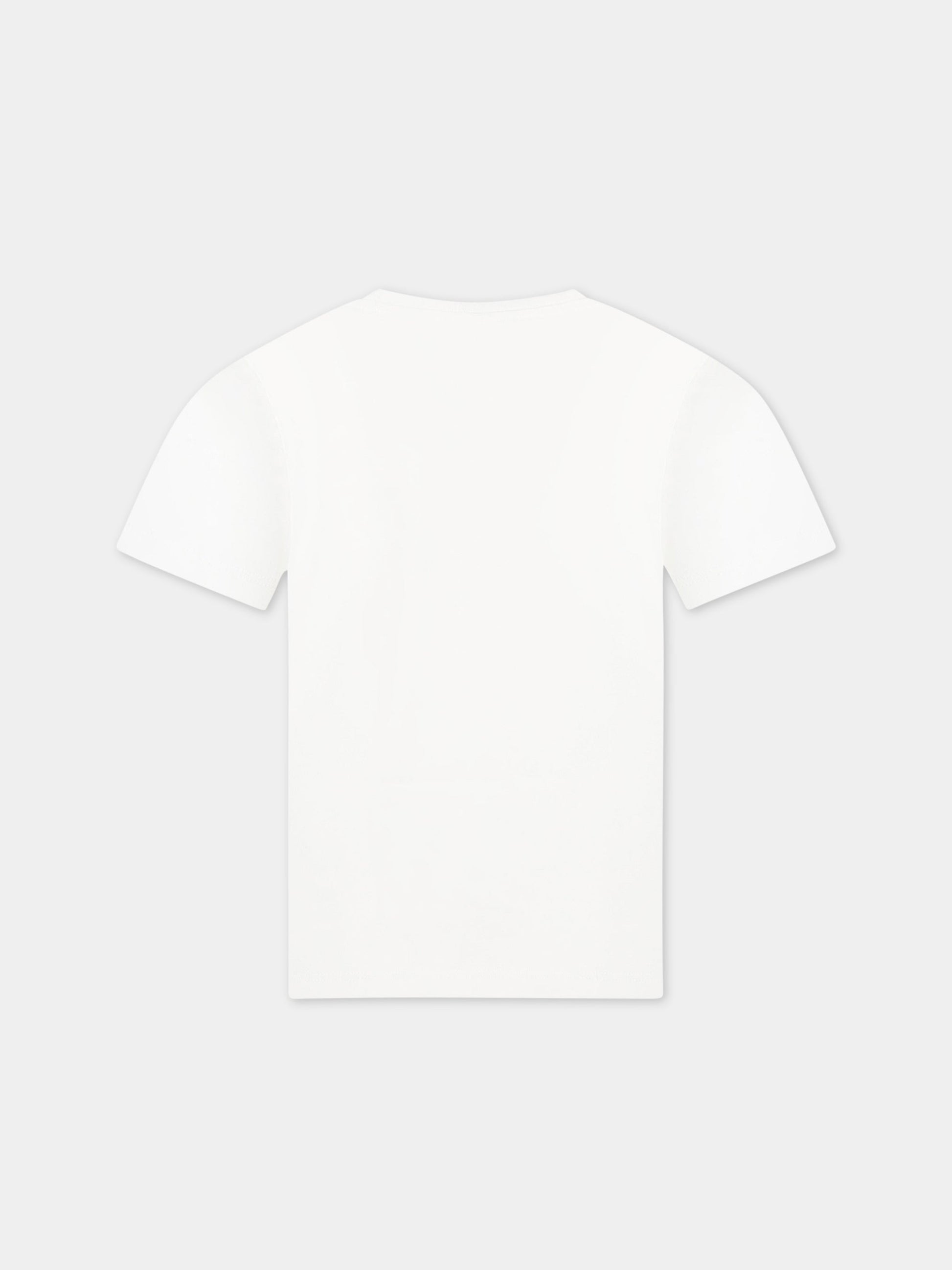 T-shirt bianca per bambina con logo e animali,Stella Mccartney Kids,TS8D01 Z0434 101