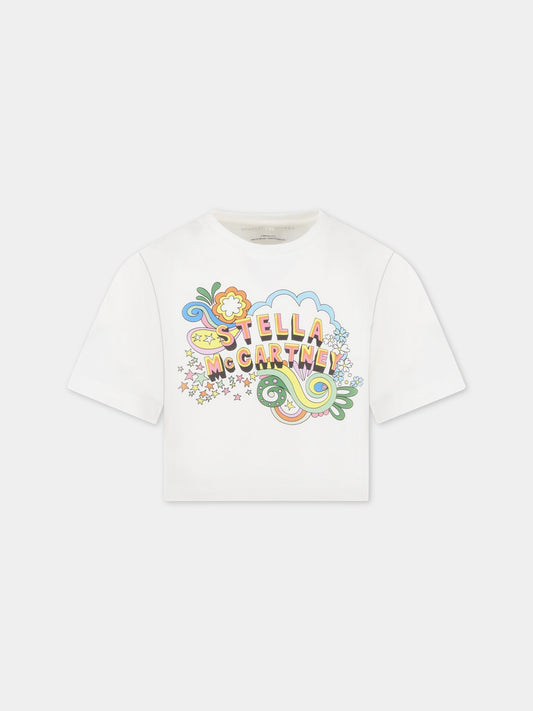 T-shirt bianca per bambina con logo,Stella Mccartney Kids,TS8A21 Z0434 101
