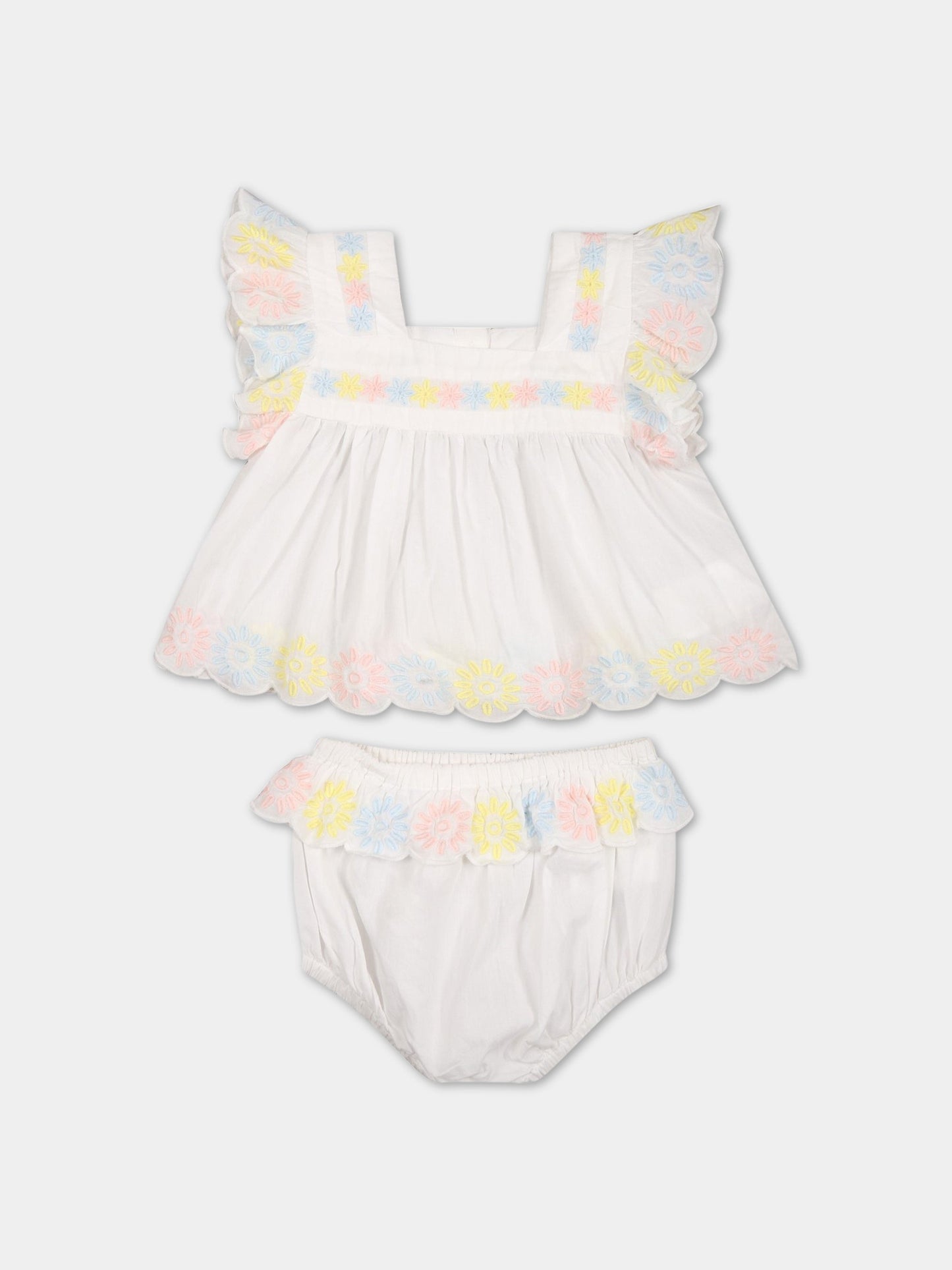 Completo bianco per neonata con fiori ricamati,Stella Mccartney Kids,TS1272 Z0142 101