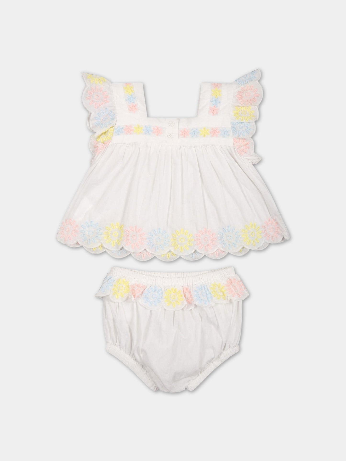Completo bianco per neonata con fiori ricamati,Stella Mccartney Kids,TS1272 Z0142 101