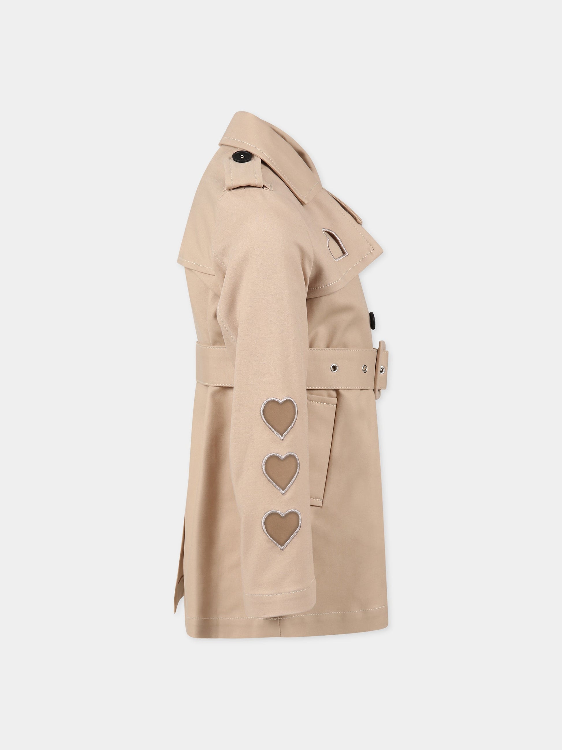Cappotto beige per bambina con cuori e logo,Msgm Kids,MS029460 015