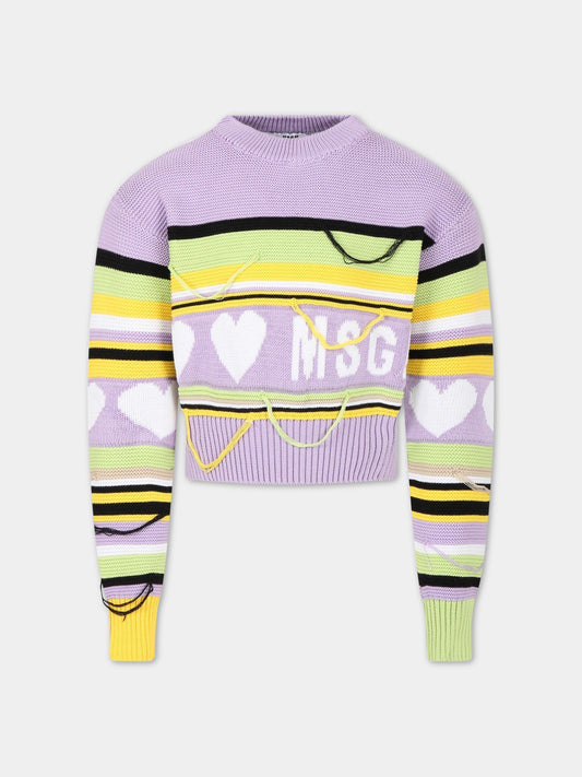 Maglione multicolor per bambina con logo,Msgm Kids,MS029433 071