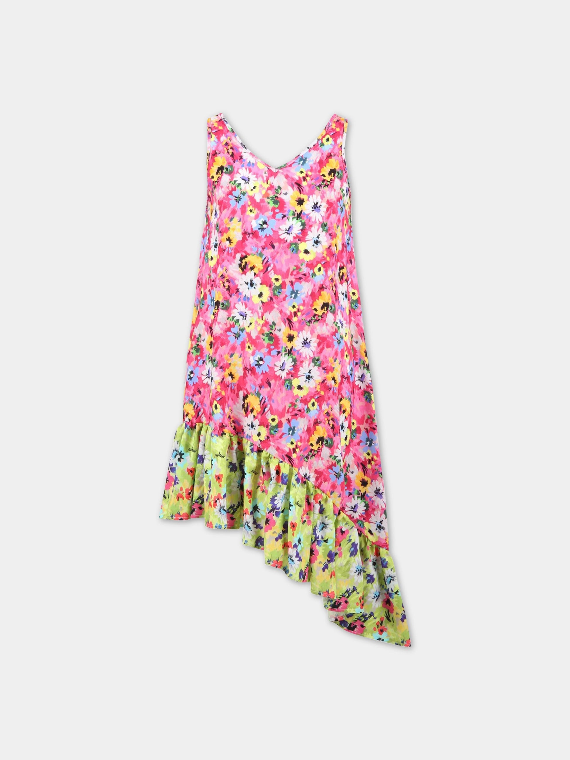 Vestito multicolor per bambina con stampa floreale,Msgm Kids,MS029425 044