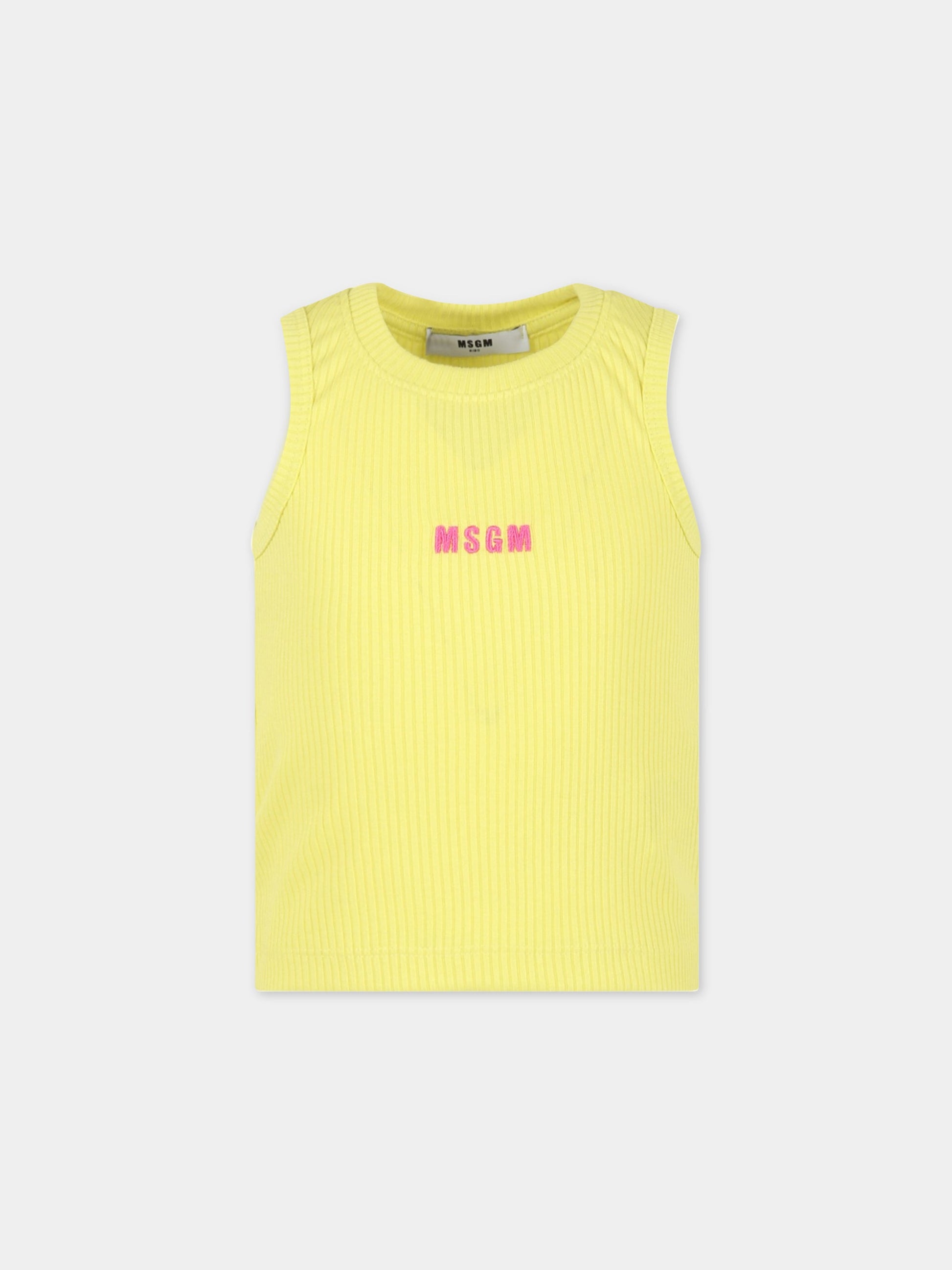 Canotta gialla per bambina con logo rosa,Msgm Kids,MS029483 020