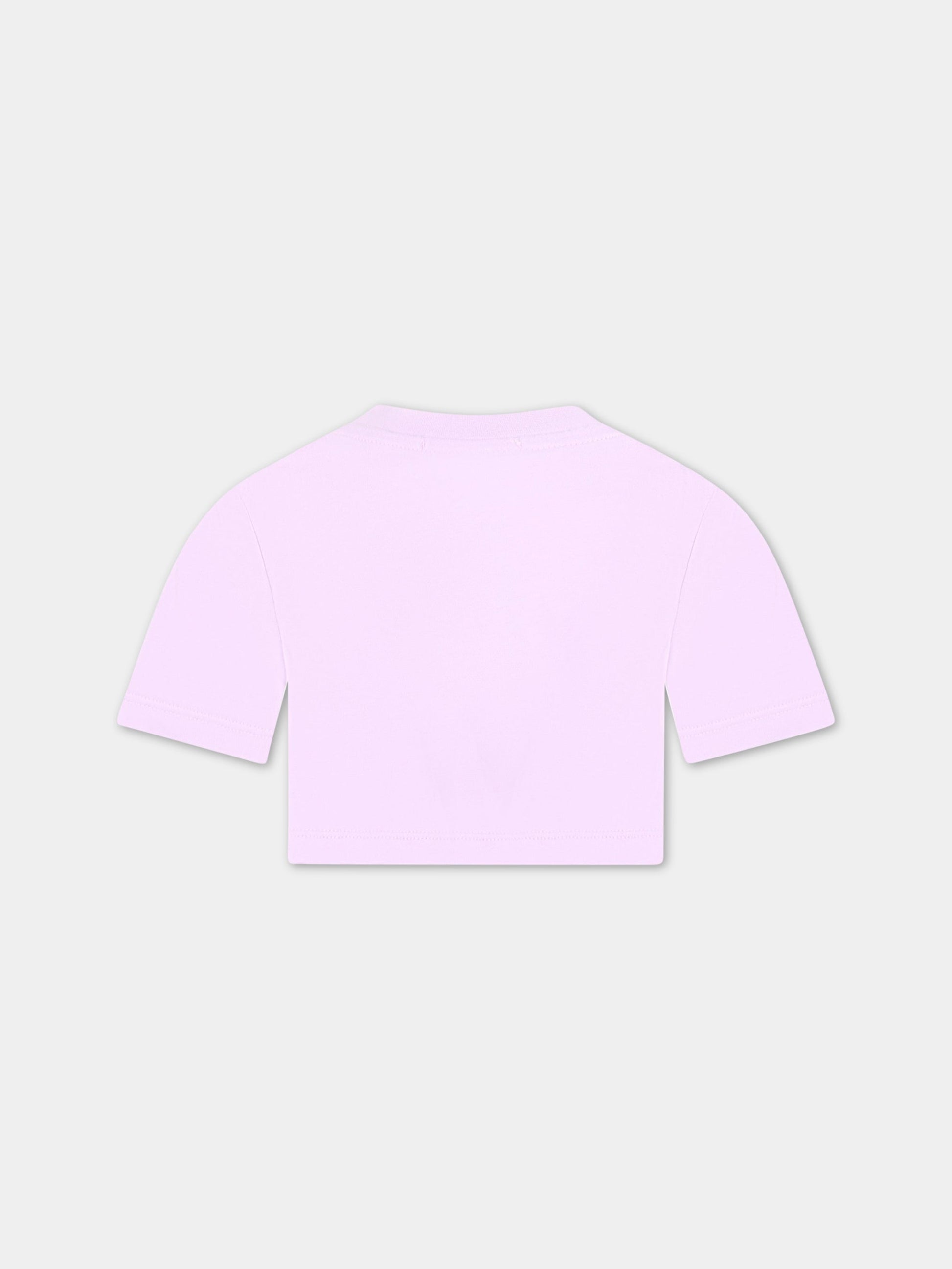 T-shirt viola corta per bambina con logo bianco,Msgm Kids,MS029339 071