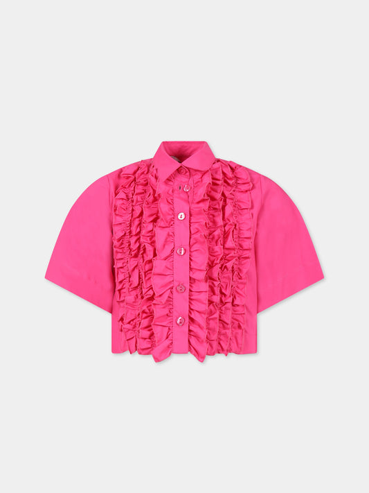 Camicia fucsia per bambina con logo nero,Msgm Kids,MS029416 044