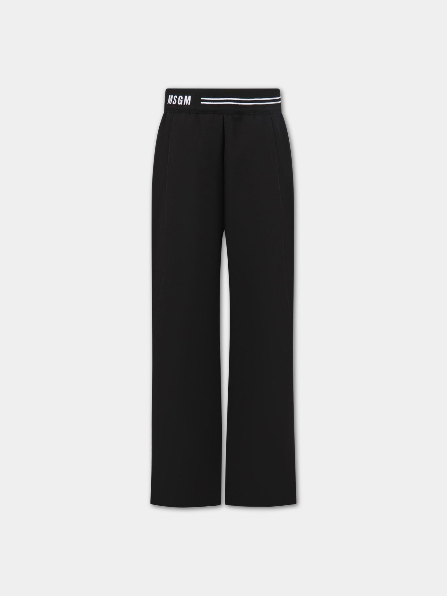 Pantaloni neri per bambina con logo bianco,Msgm Kids,MS029456 110