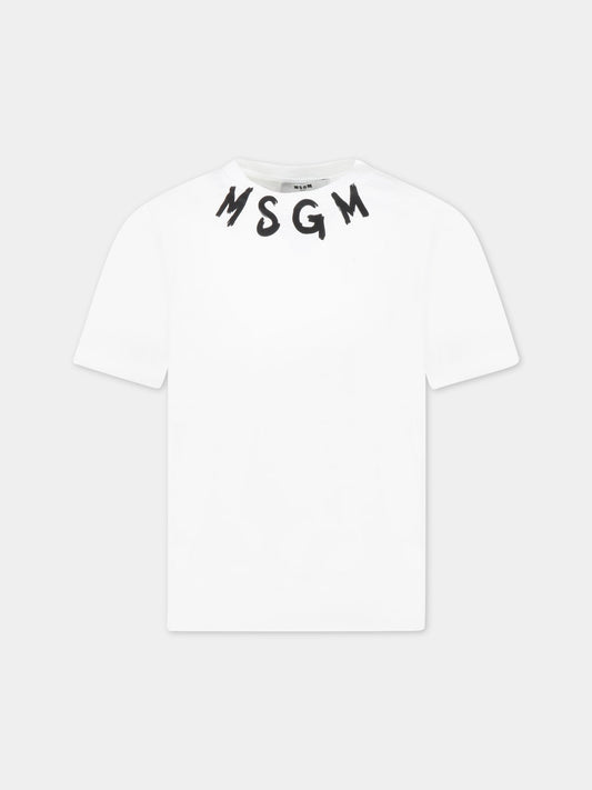 T-shirt bianca per bambino con logo nero,Msgm Kids,MS029318 001