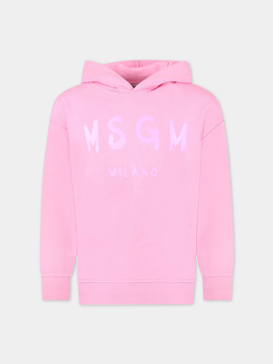Felpa rosa per bambina con logo viola,Msgm Kids,MS029325 042