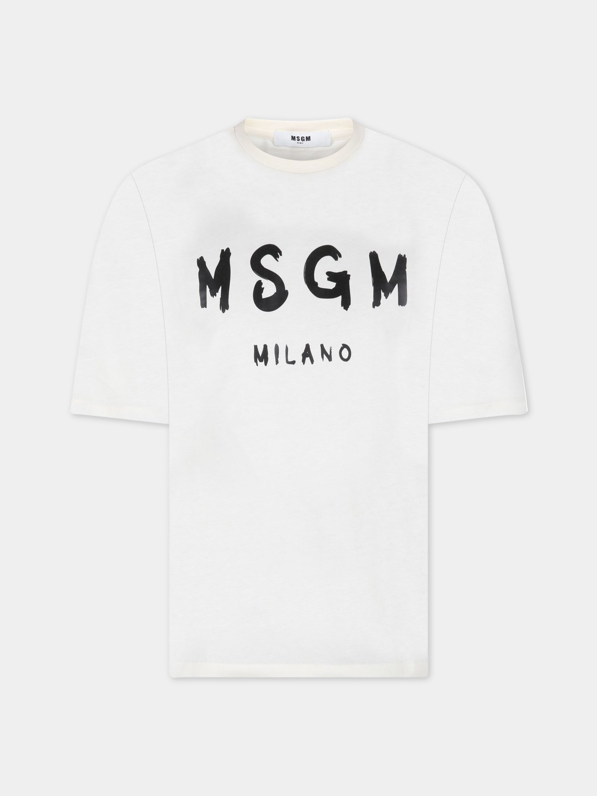 T-shirt avorio per bambini con logo nero,Msgm Kids,MS029372 013