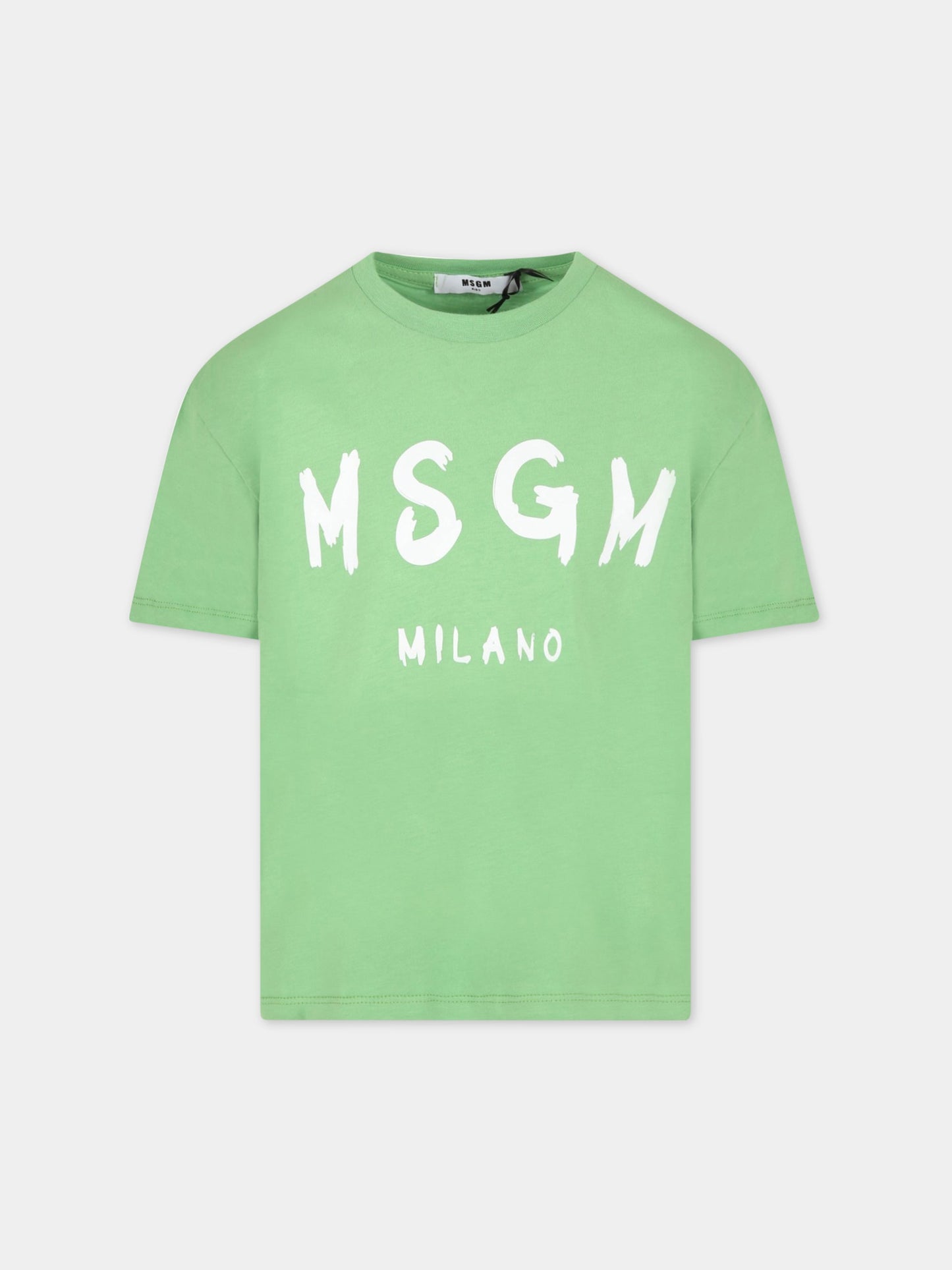 T-shirt verde per bambini con logo bianco,Msgm Kids,MS029372 902