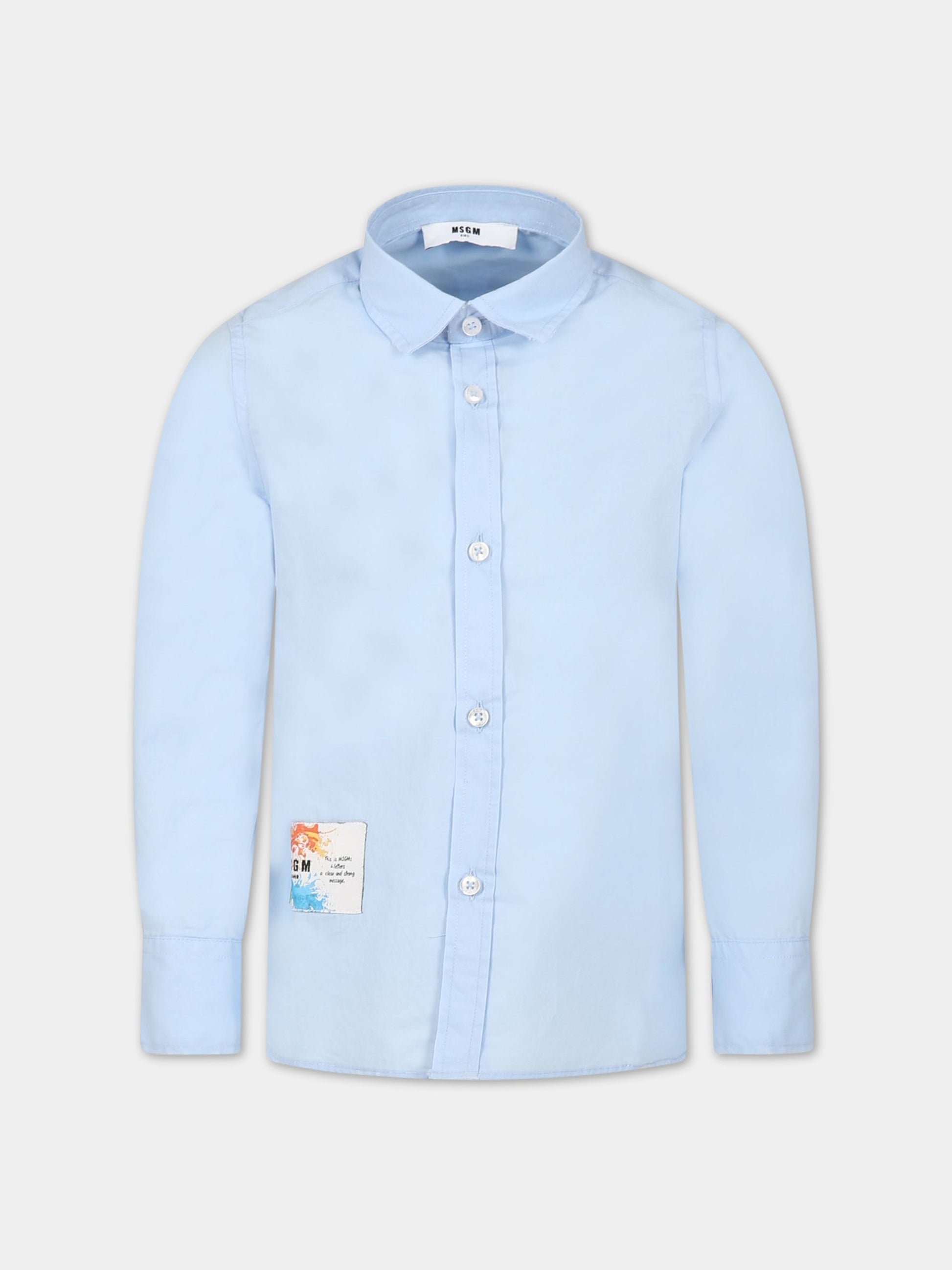 Camicia celeste per bambino con logo,Msgm Kids,MS029557 050