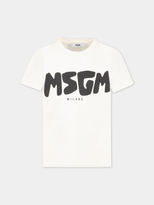 T-shirt avorio per bambini con logo nero,Msgm Kids,MS029501 013