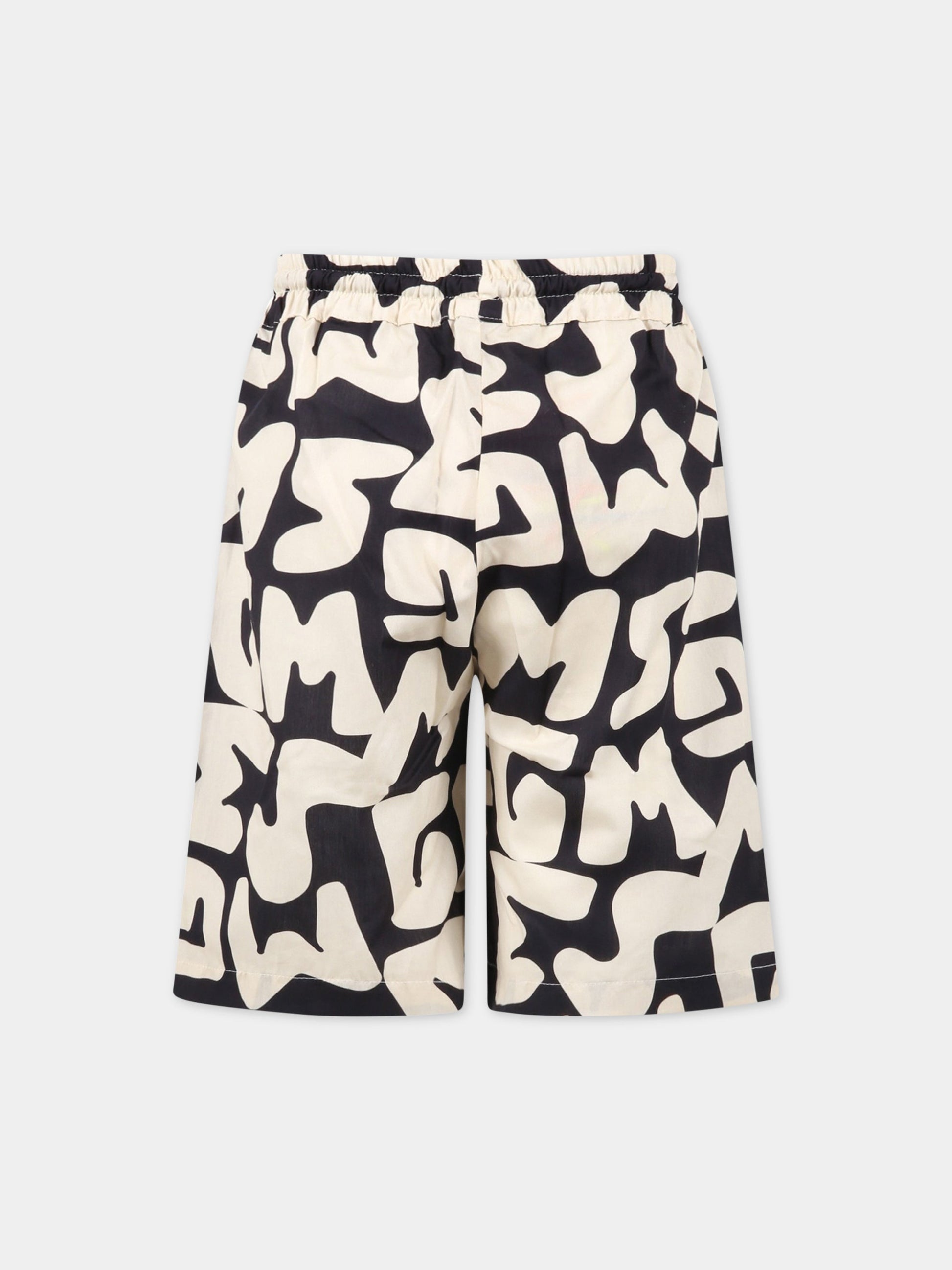 Shorts neri per bambino con logo avorio,Msgm Kids,MS029510 200