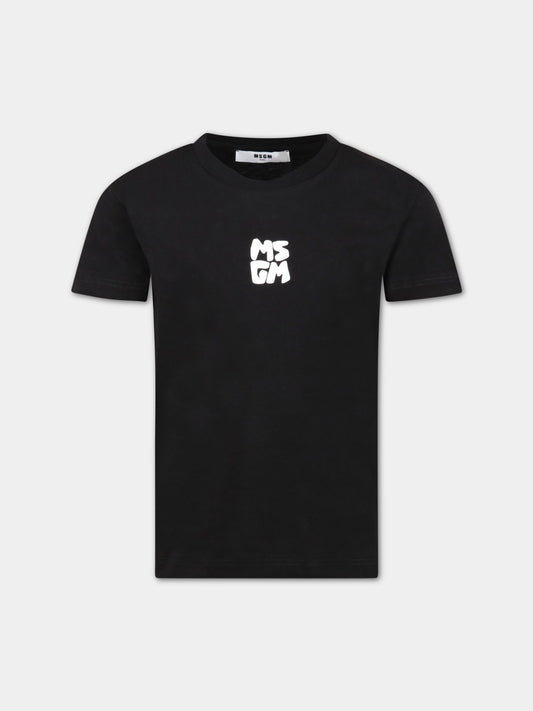 T-shirt nera per bambino con logo bianco,Msgm Kids,MS029572 110