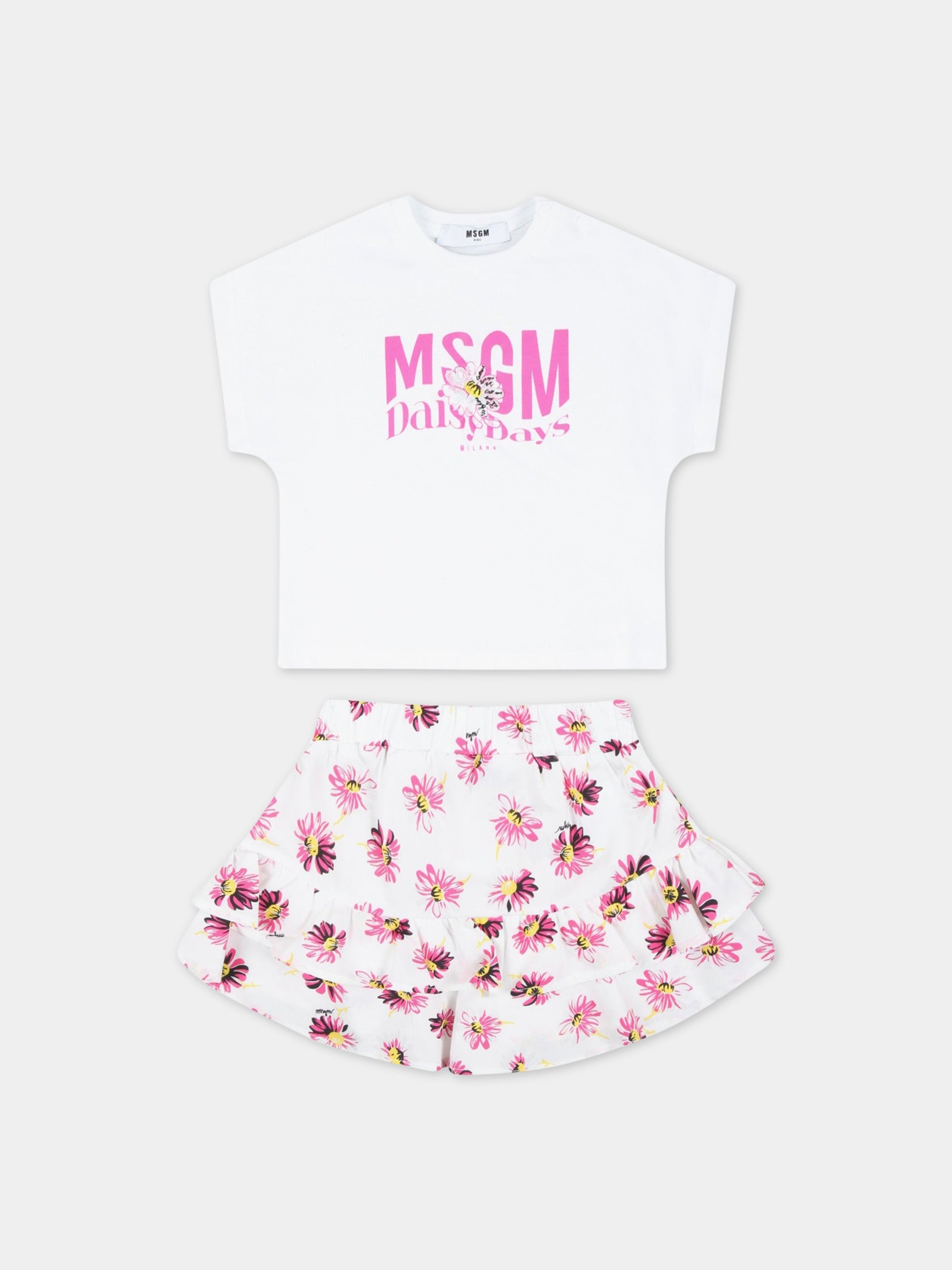 Completo bianco per neonata con logo fucsia,Msgm Kids,MS029387 001