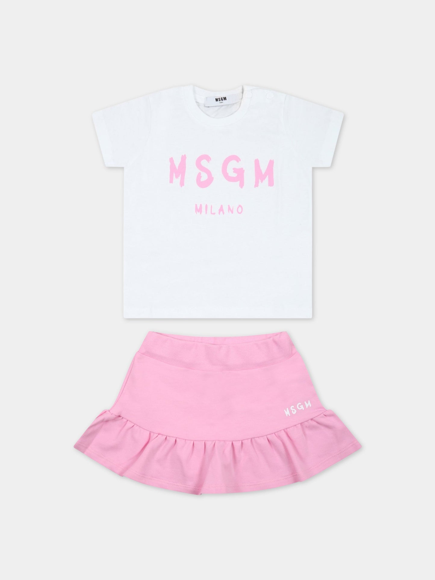Completo bianco e rosa per neonata con logo,Msgm Kids,MS029363 001/18