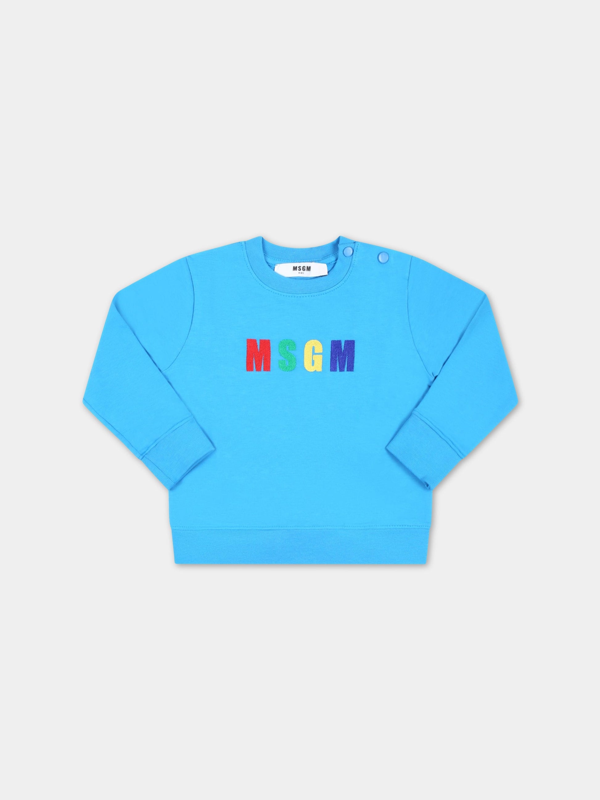 Felpa azzurra per neonaoa con logo multicolor,Msgm Kids,MS029358 120