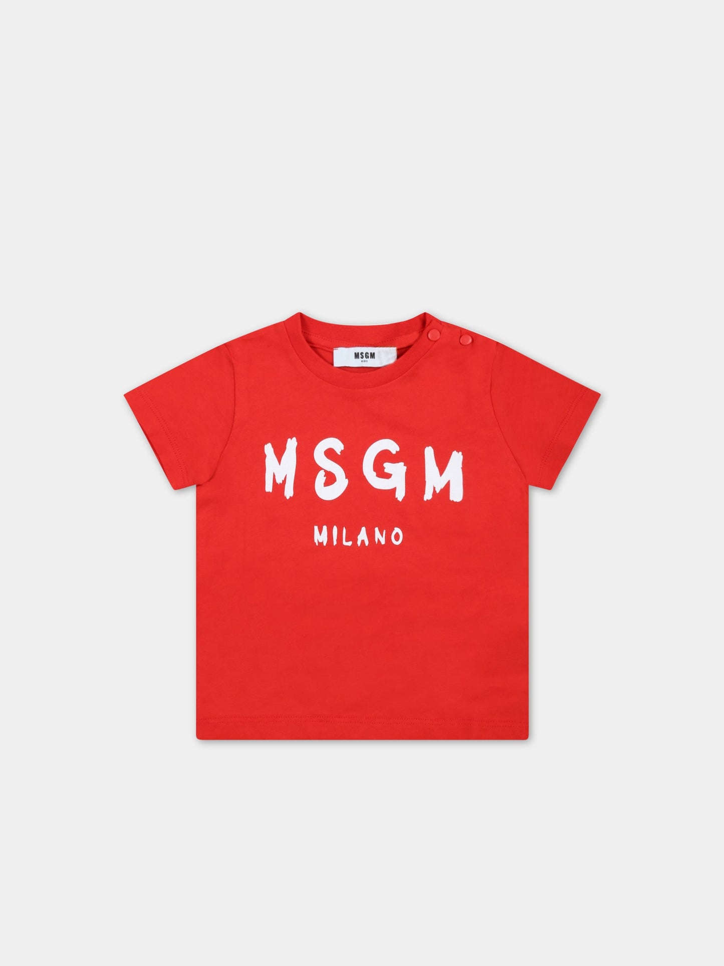 T-shirt rossa per neonati con logo bianco,Msgm Kids,MS029355 040