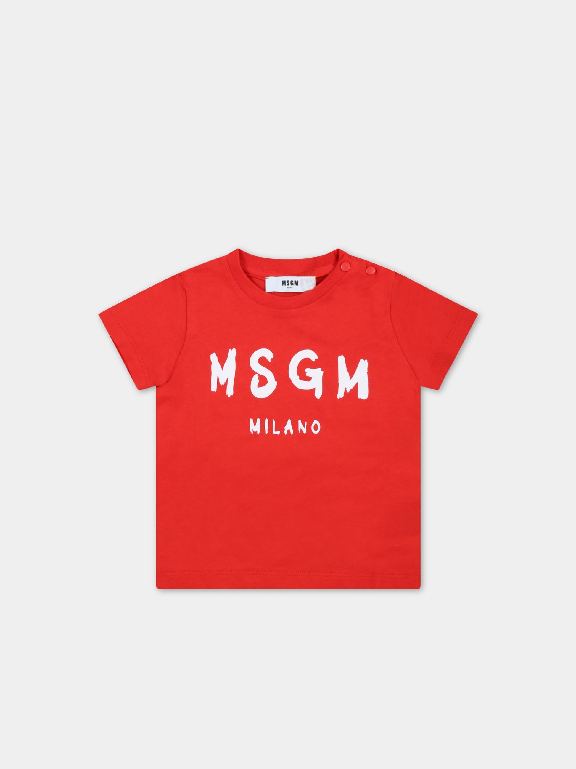 T-shirt rossa per neonati con logo bianco,Msgm Kids,MS029355 040