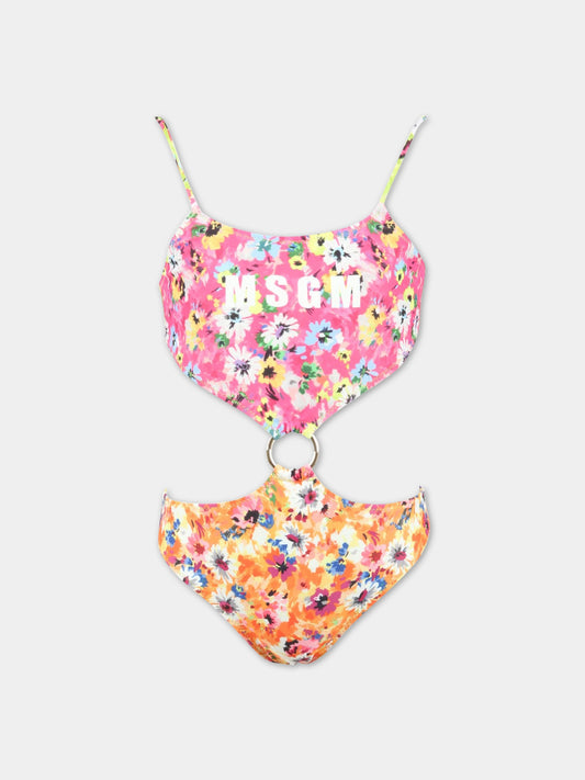 Trikini multicolor per bambina con stampa floreale,Msgm Kids,MS029354 200