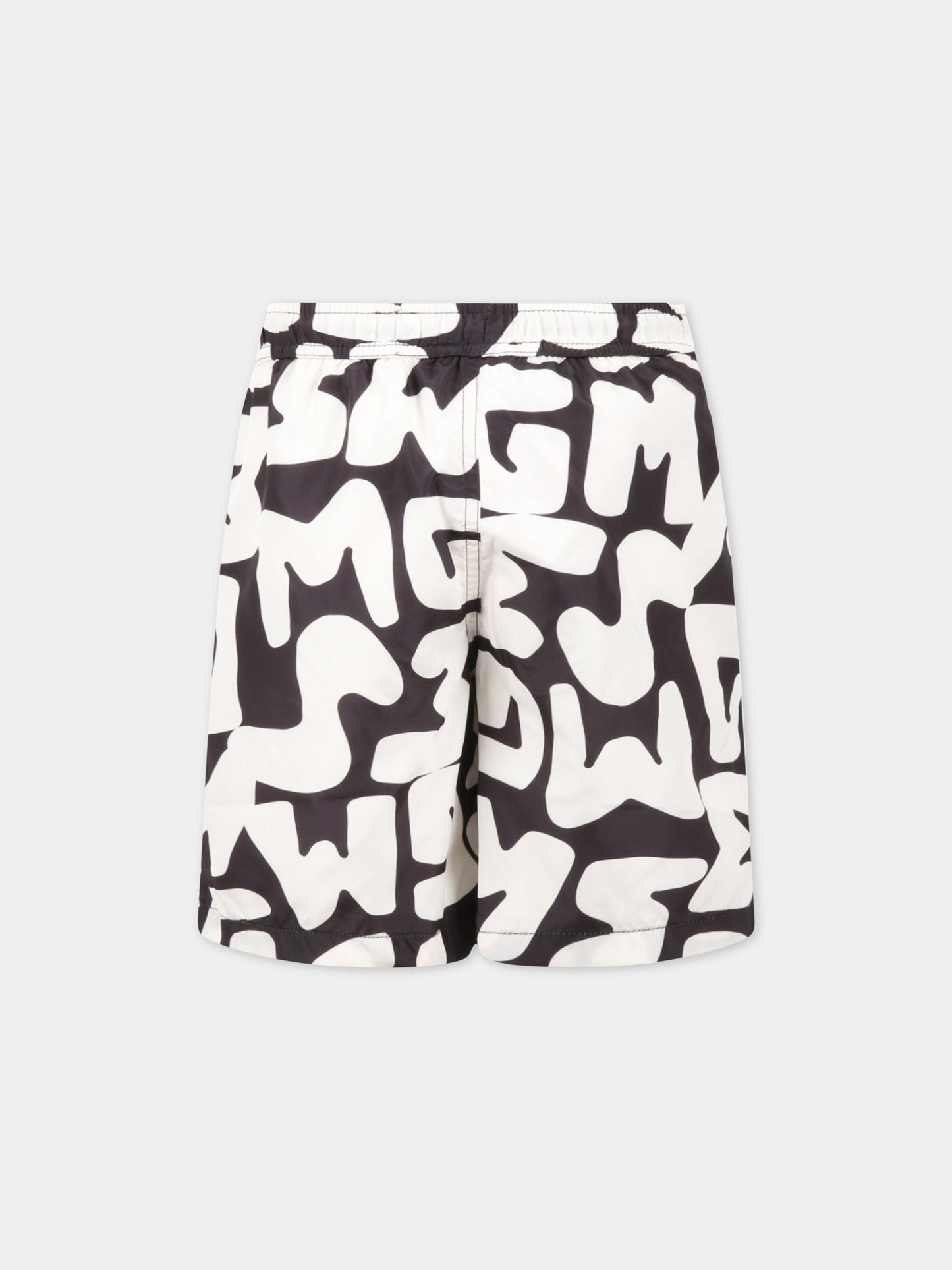 Boxer neri da mare per bambino con logo avorio,Msgm Kids,MS029532 200