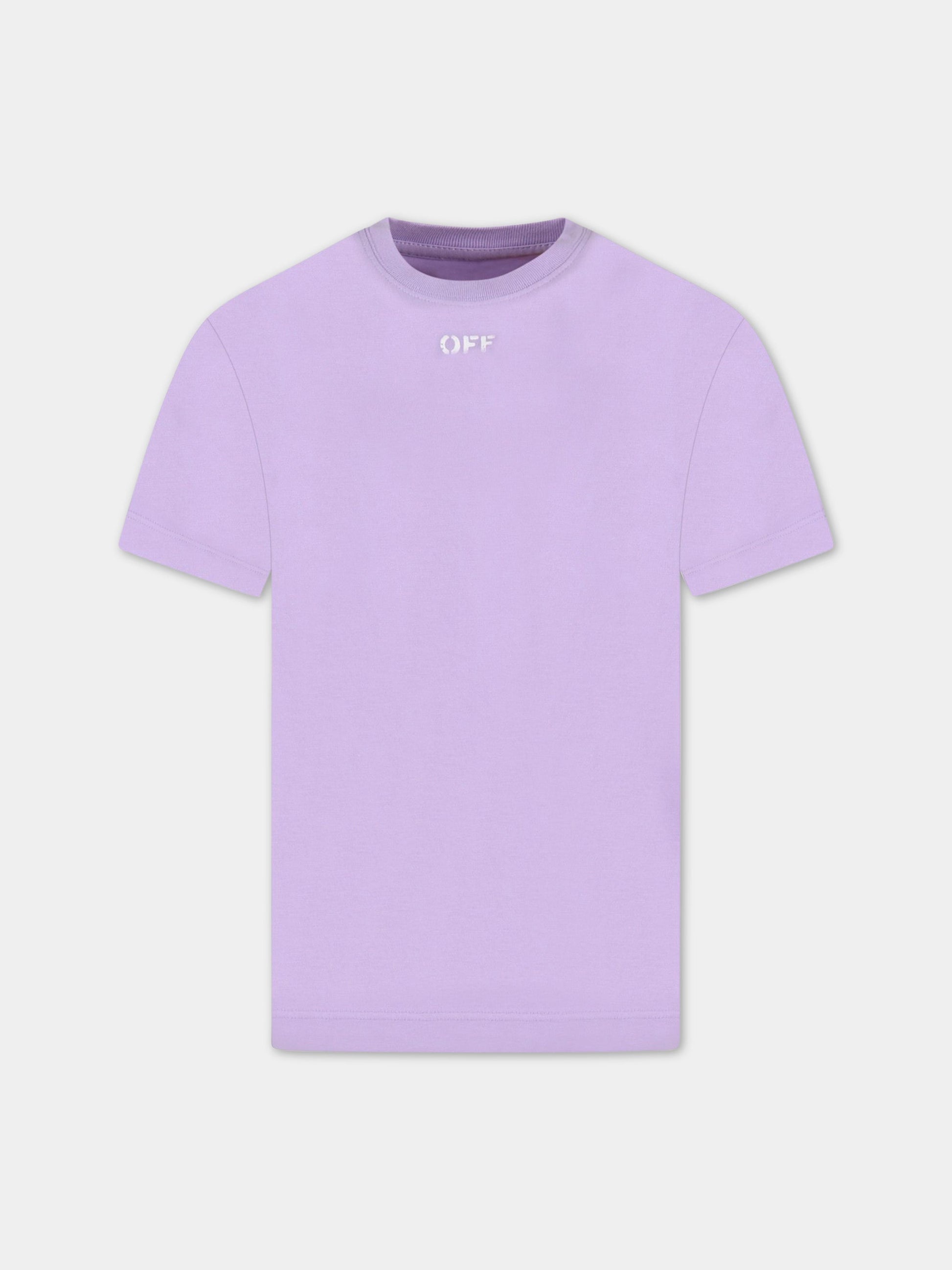 T-shirt viola per bambina con logo bianco,Off White,OGAA001S23JER0023601