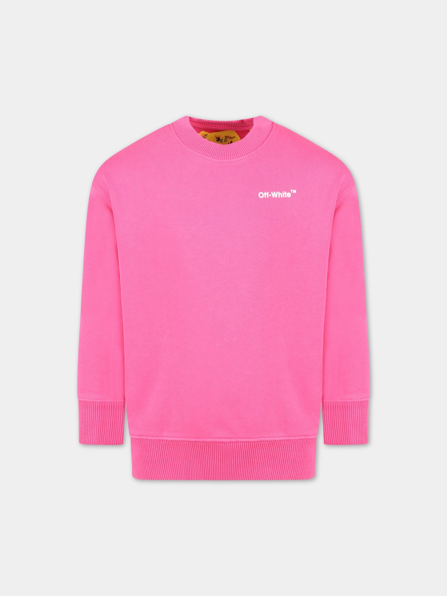 Felpa fucsia per bambina con logo bianco,Off White,OGBA001S23FLE0013201