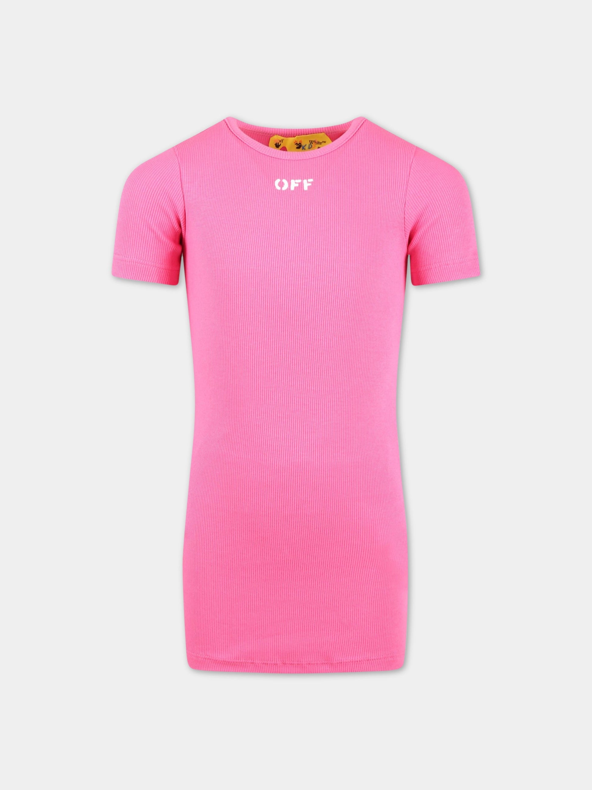 Vestito fucsia per bambina con logo bianco,Off White,OGDB035S23JER0013201