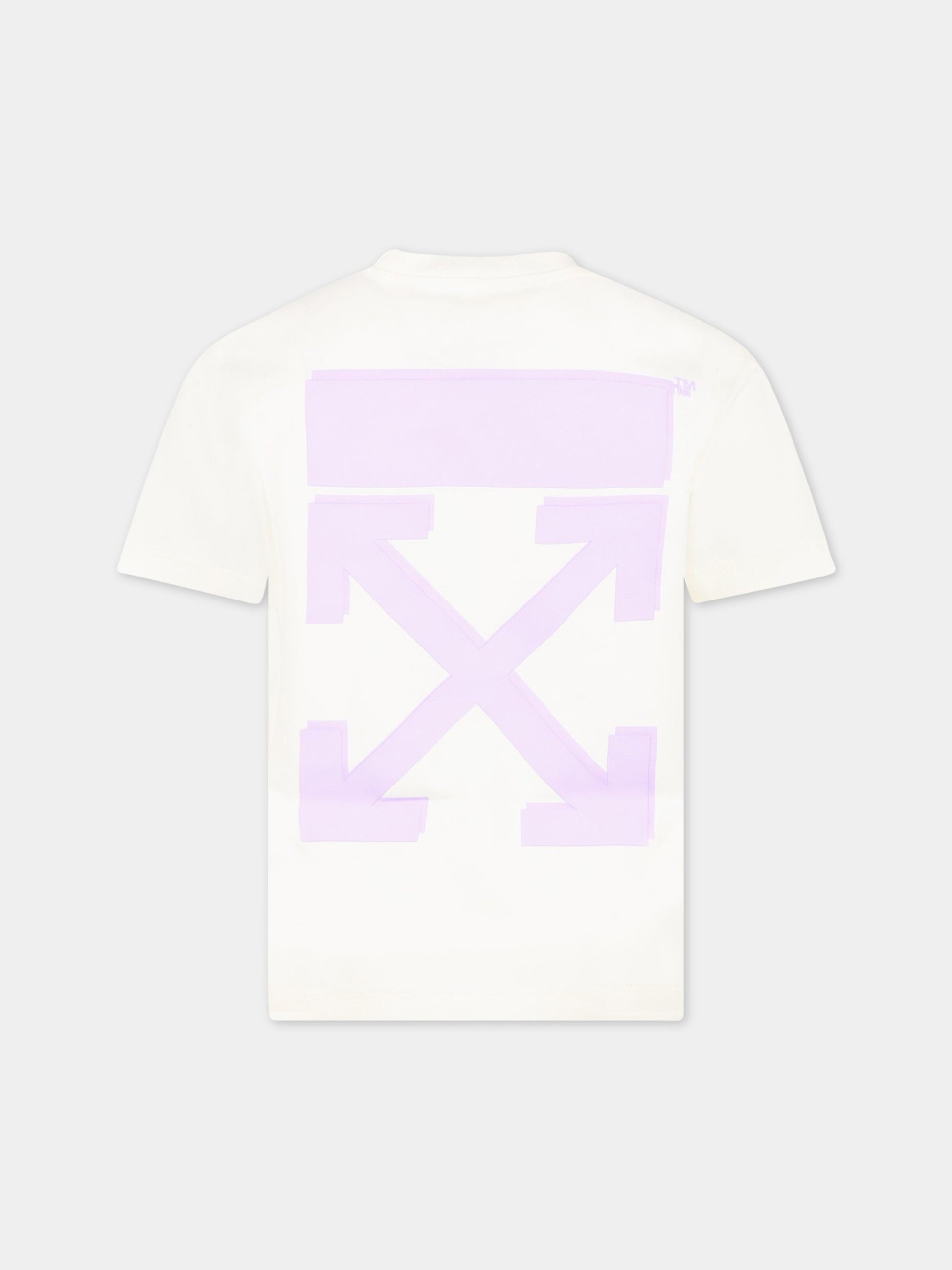 T-shirt avorio per bambina con logo viola,Off White,OGAA001S23JER0010336