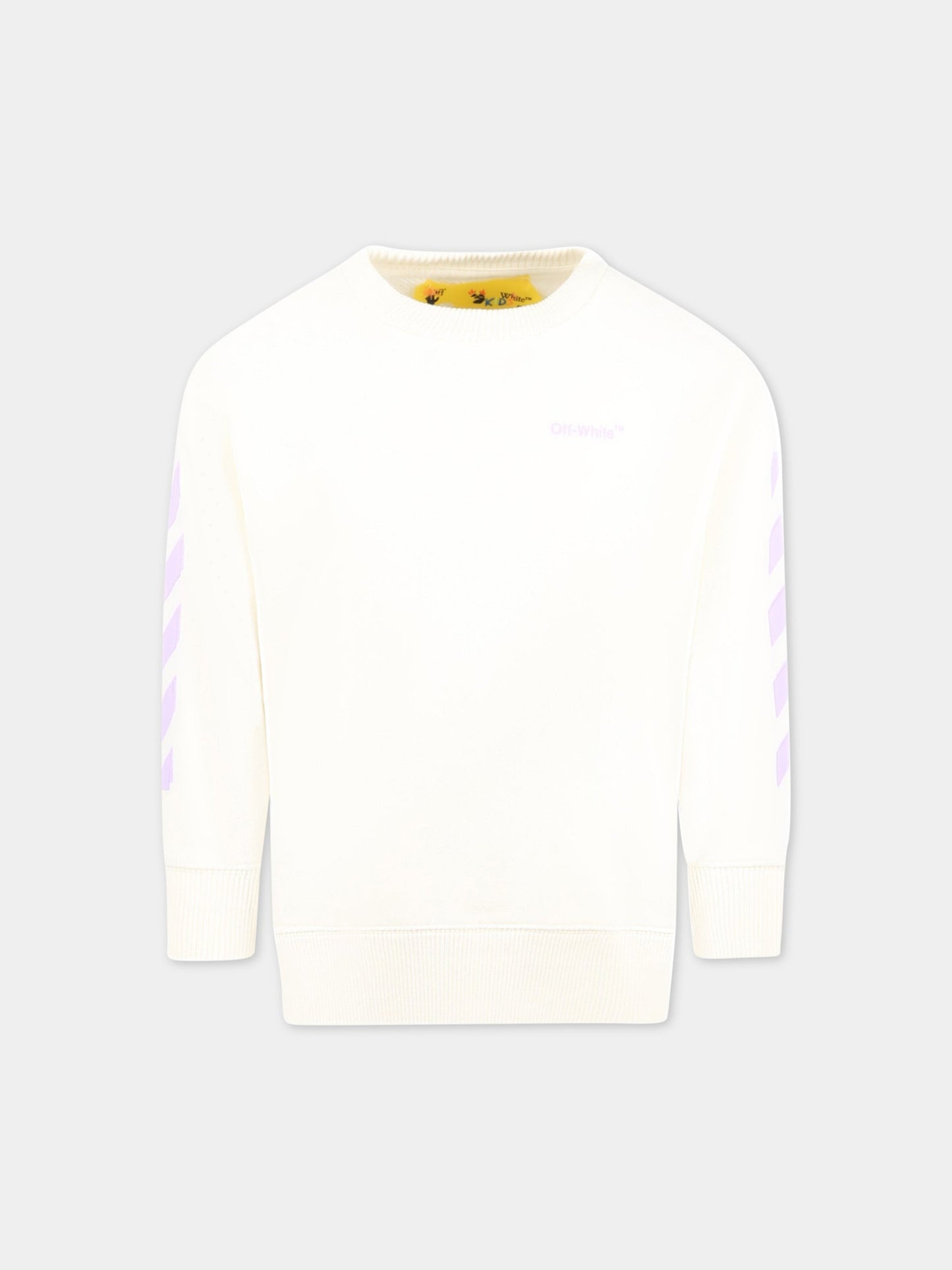 Felpa avorio per bambina con logo viola,Off White,OGBA001S23FLE0010336