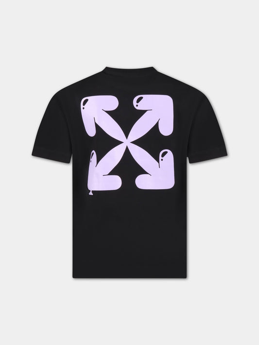 T-shirt nera per bambina con logo viola,Off White,OGAA001S23JER0031036