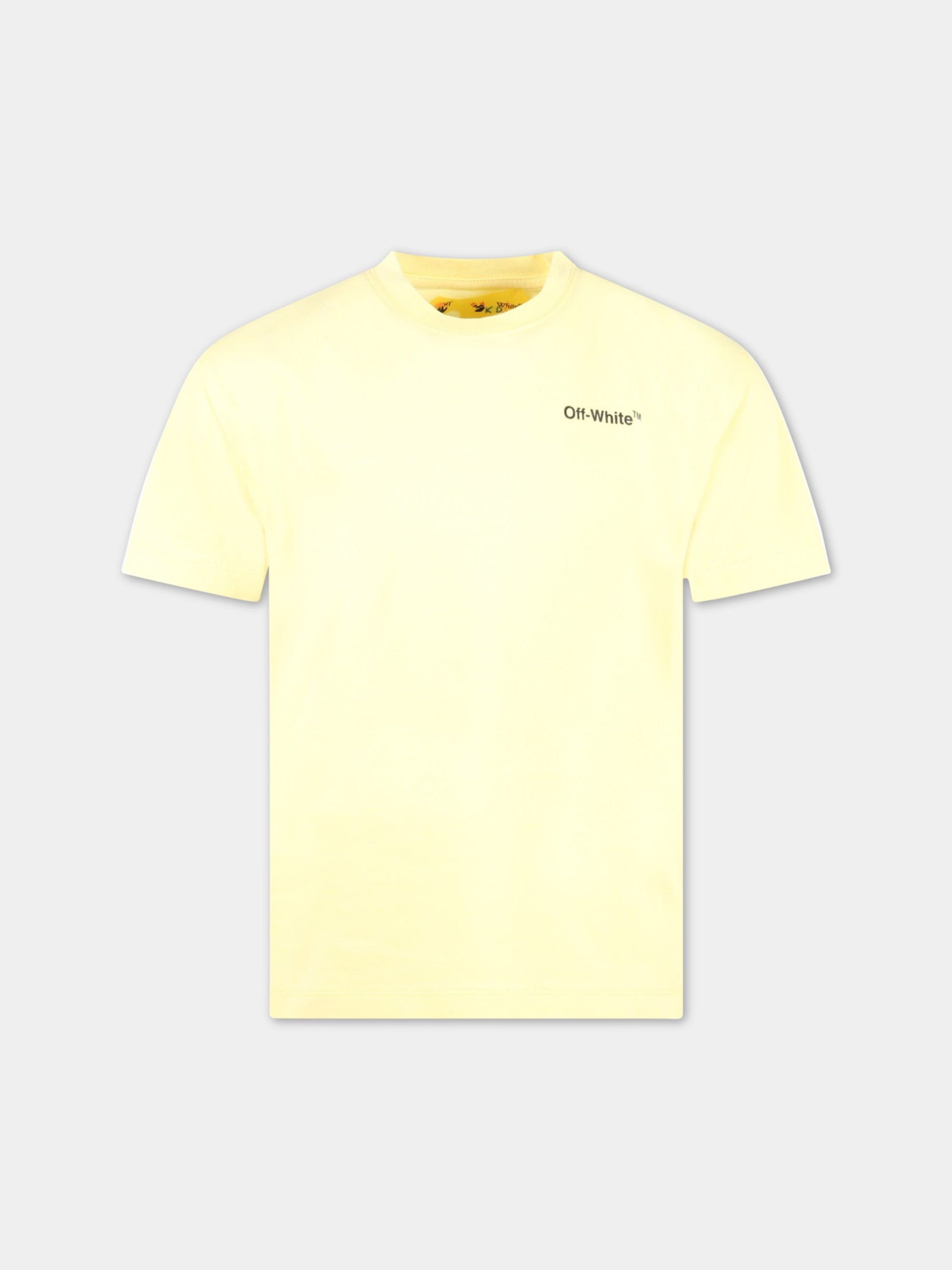 T-shirt gialla per bambino con logo nero,Off White,OBAA002S23JER0011810