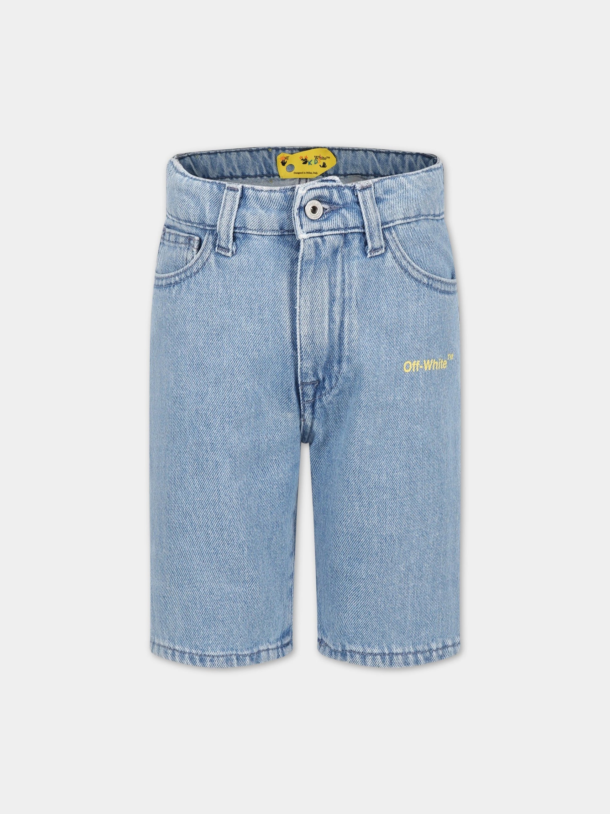 Shorts celesti per bambino con logo e frecce,Off White,OBYC001S23DEN0014418