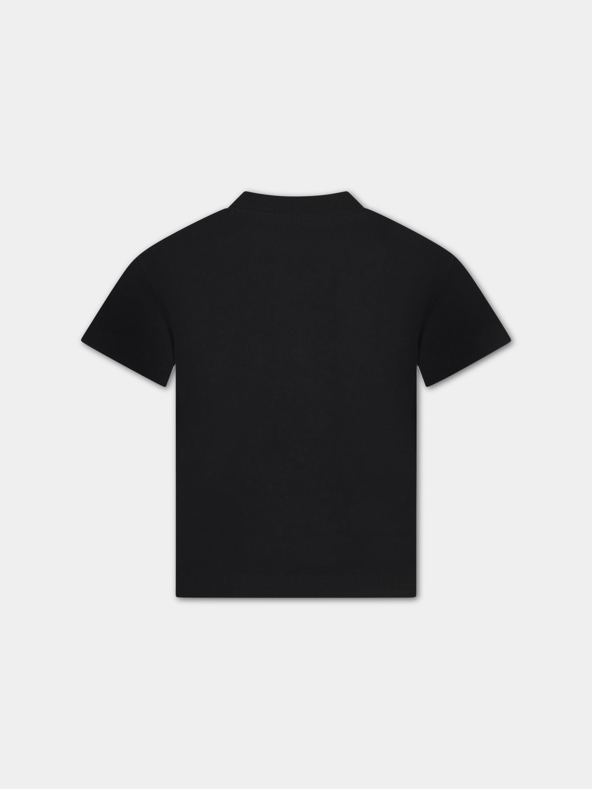 T-shirt nera per bambino con logo bianco e squalo,Palm Angels,PBAA003C99JER0031006