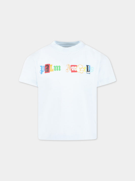 T-shirt celeste per bambino con logo multicolor,Palm Angels,PBAA001S23JER0015284