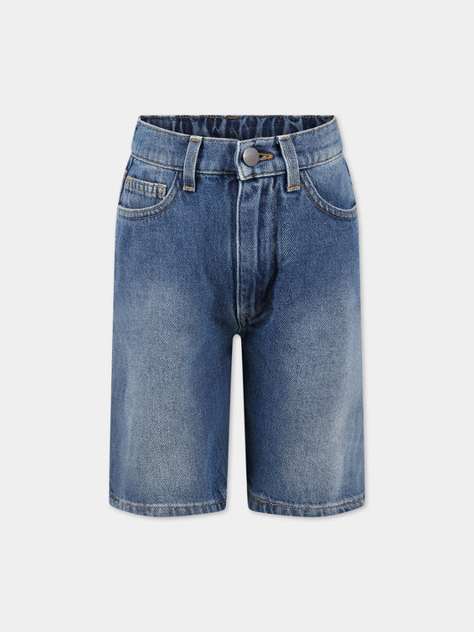 Shorts blu per bambino con logo multicolor,Palm Angels,PBYC001S23DEN0014584