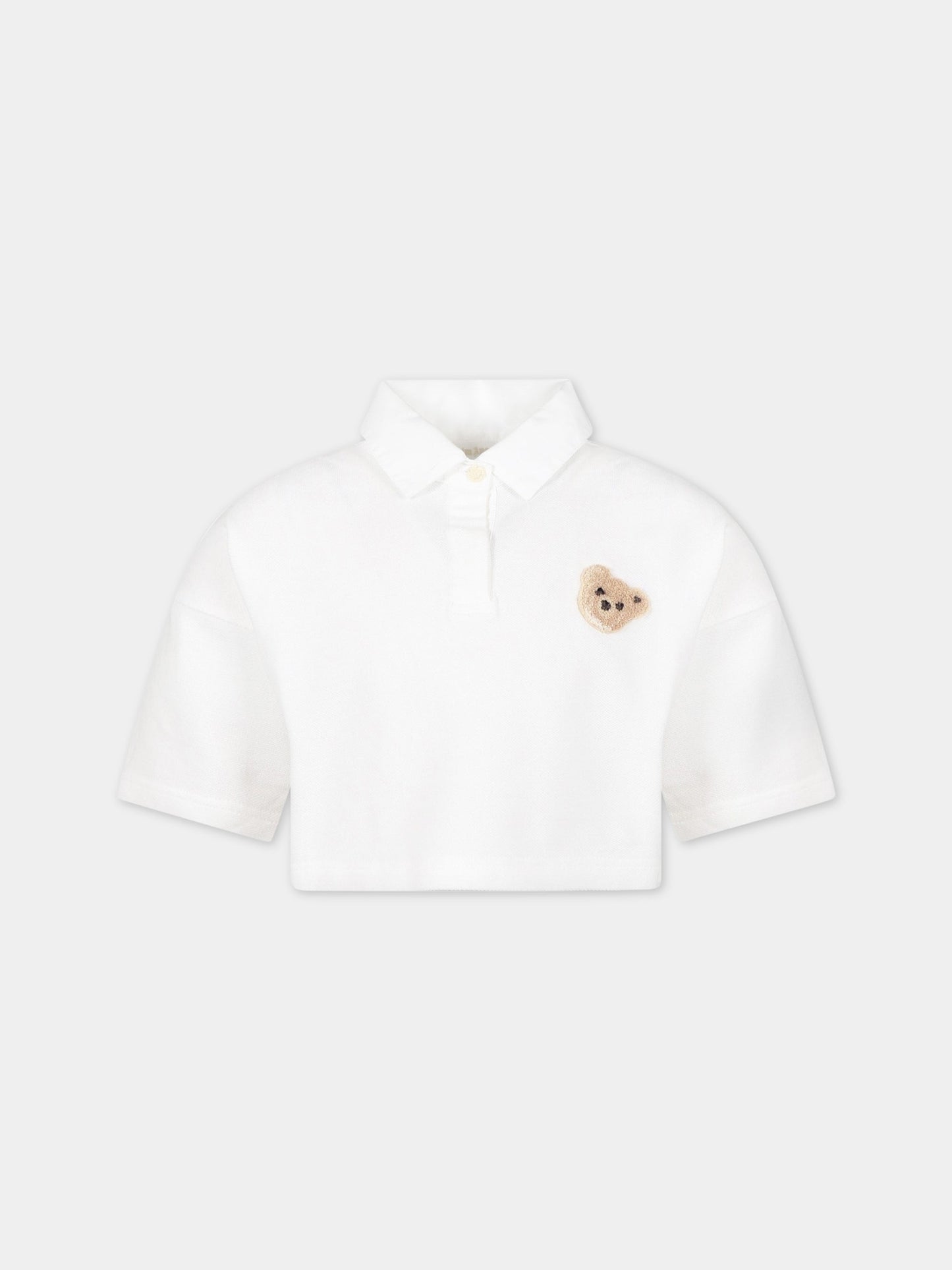 Polo bianca per bambina con logo e patch,Palm Angels,PGGA012S23JER0010110